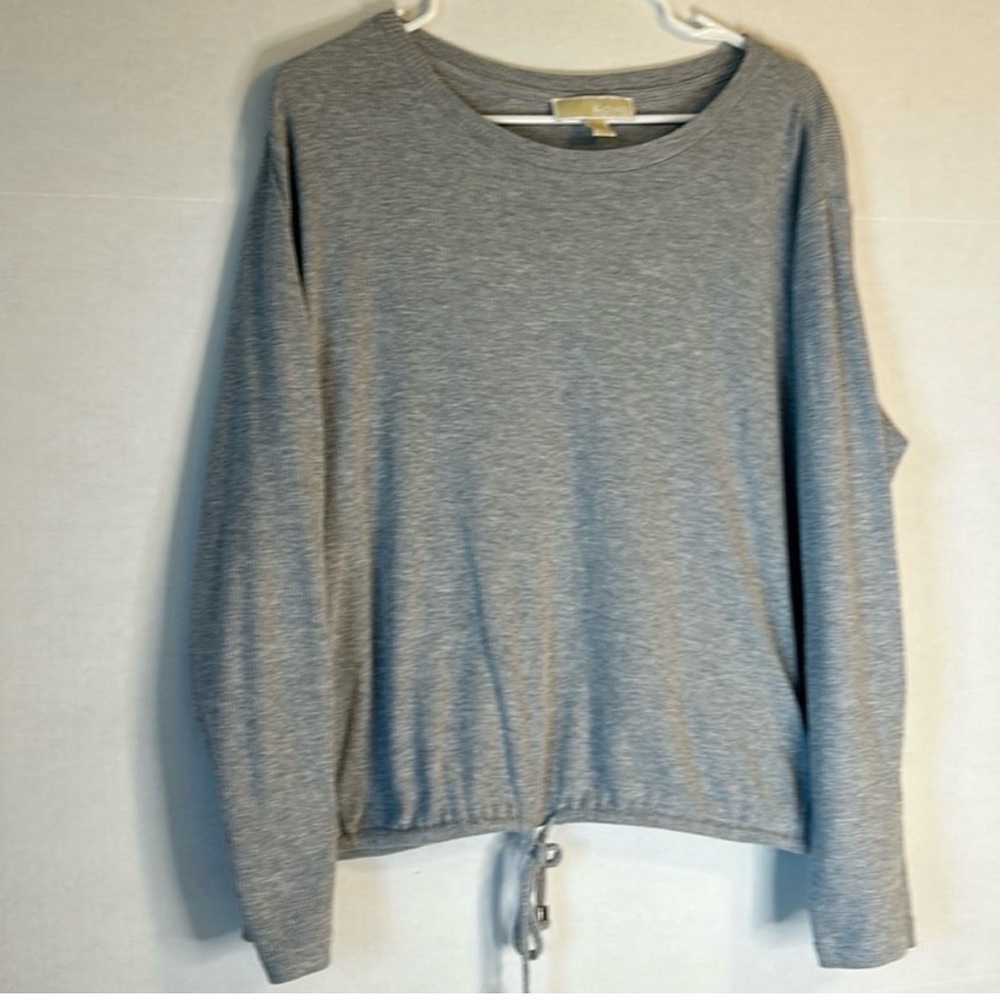 Michael Kors Long Sleeve Gray Ribbed Drawstring Hem Casual Womens Top. Sz XL